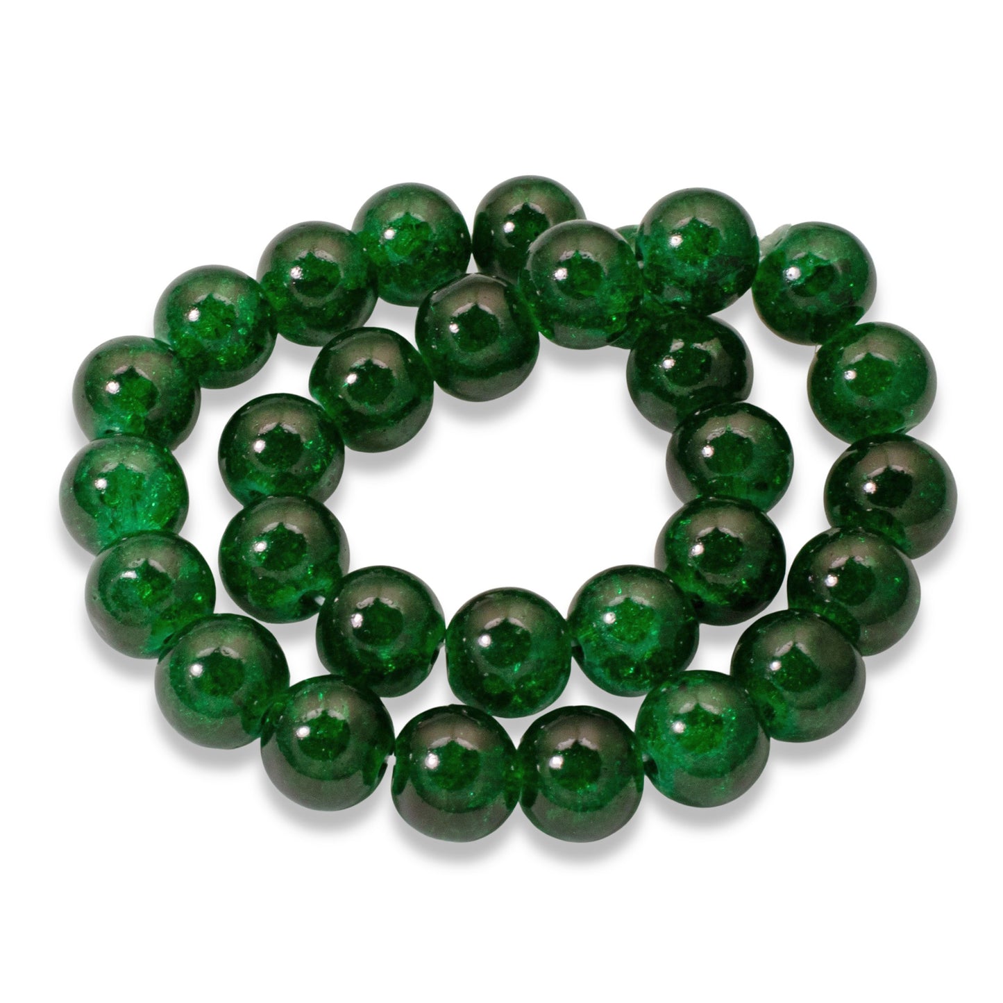 Emerald Green Crackle Beads 30-Pack, 10mm Round Glass Beads, Christmas Holiday Jewelry & Crafts