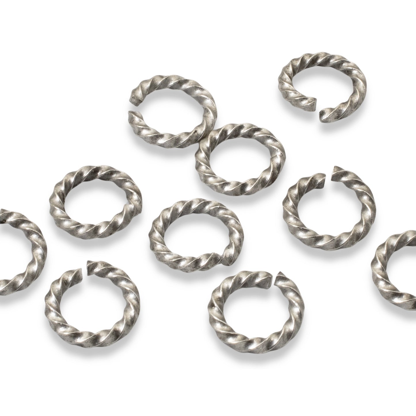 Antique Silver Rope Jump Rings: Large 11mm Twisted Texture Nunn Design 10-Pack