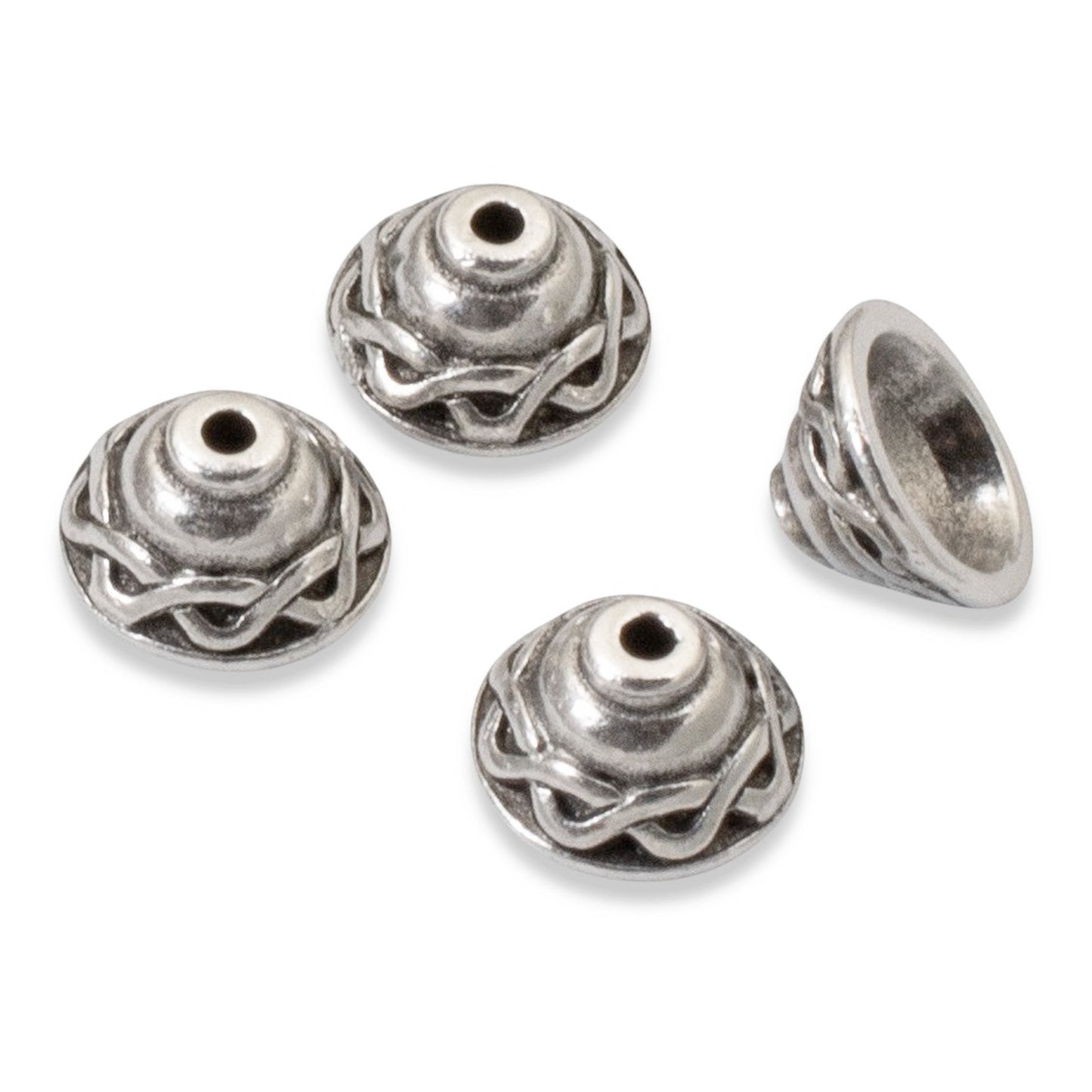 Hackberry Creek antique silver plated pewter Celtic bead caps with intricate braid motif, 4-pack.