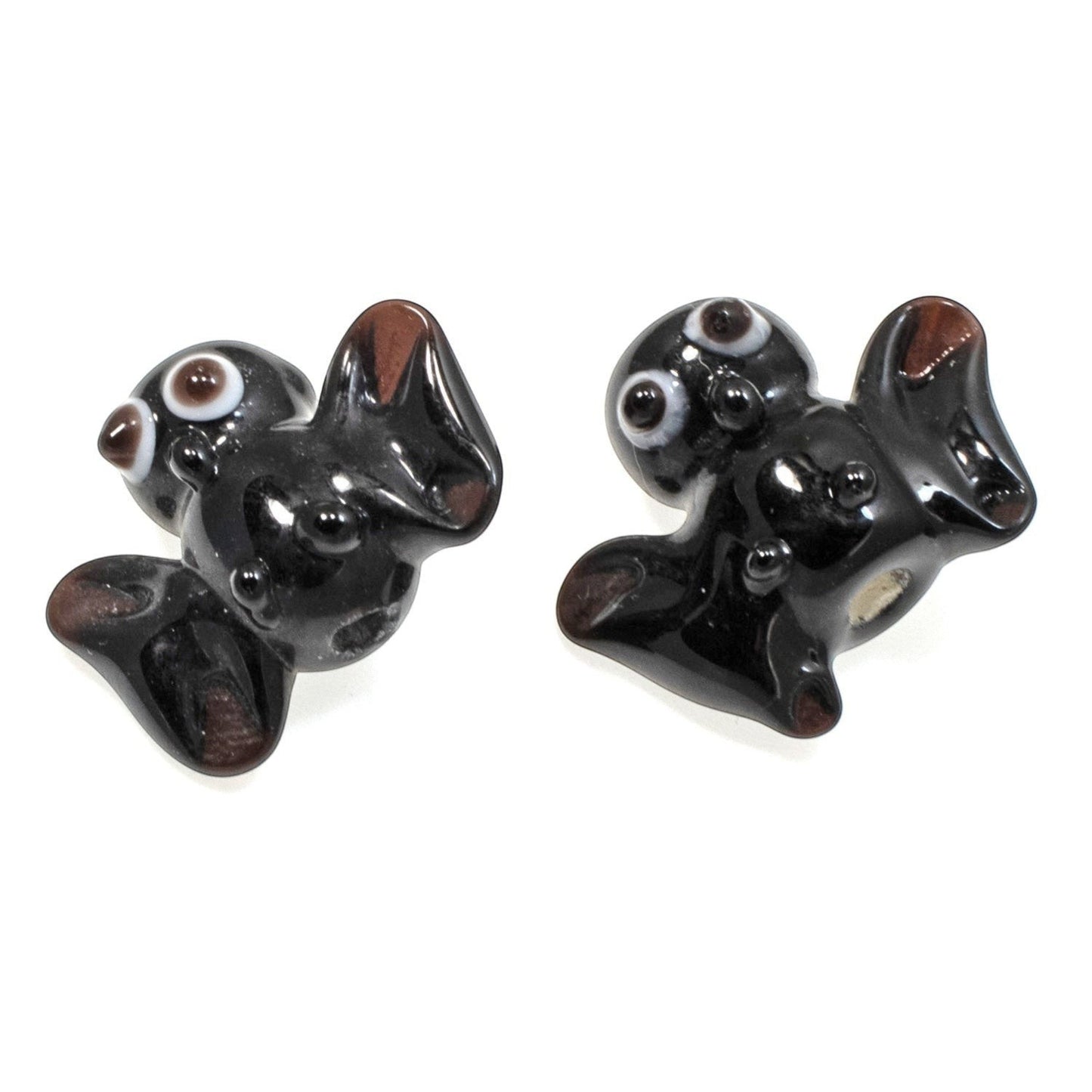 Hackberry Creek handmade lampwork glass bat beads in black with detailed white and brown eyes for gothic jewelry
