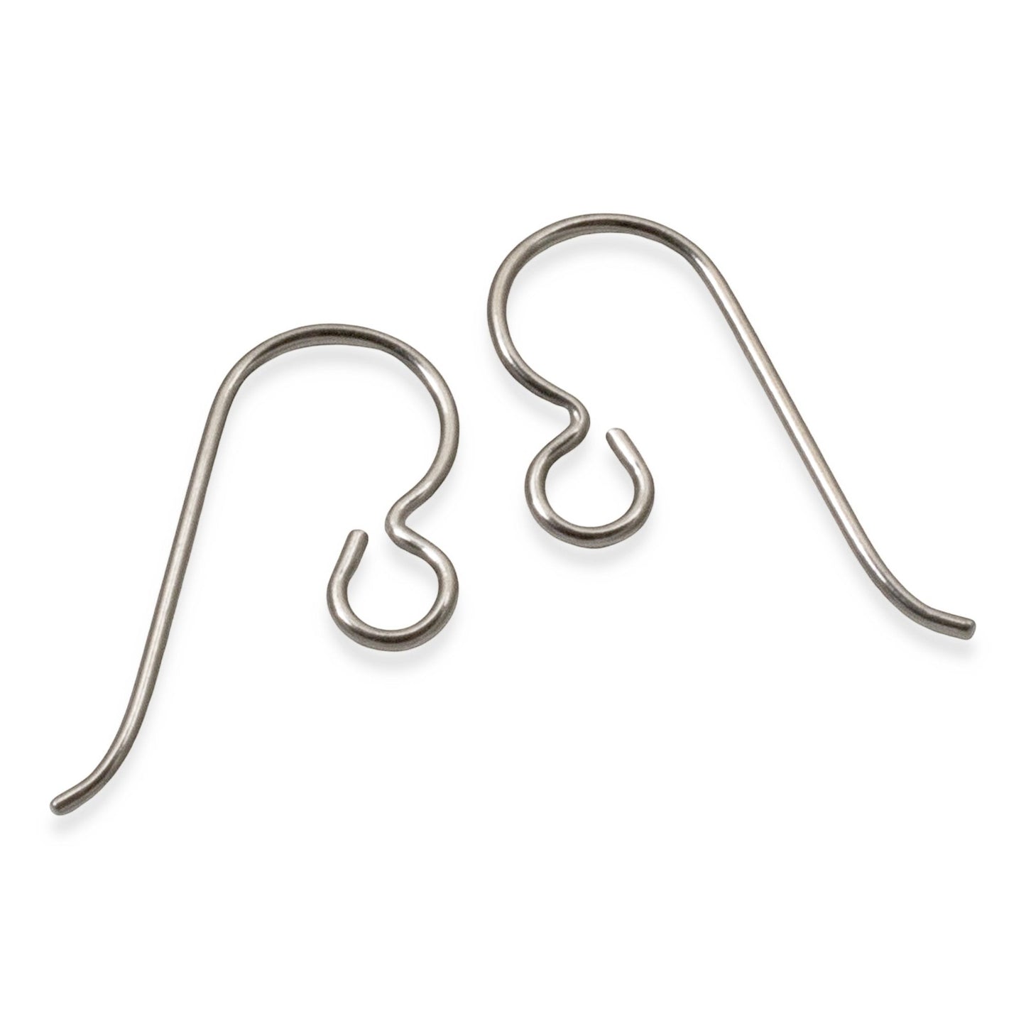 Hackberry Creek 50-pack of hypoallergenic titanium ear wires in steel gray, 10mm x 21mm, 20-gauge wire, USA made.