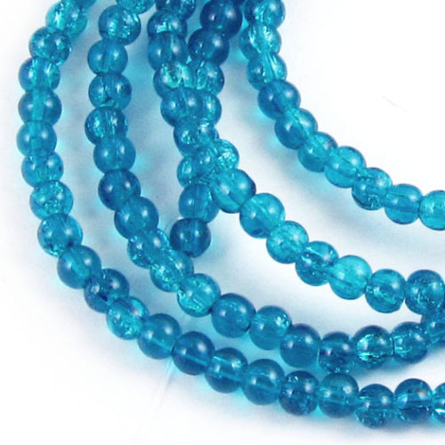 Aqua Blue 4mm Round Glass Crackle Beads (200 Pieces)