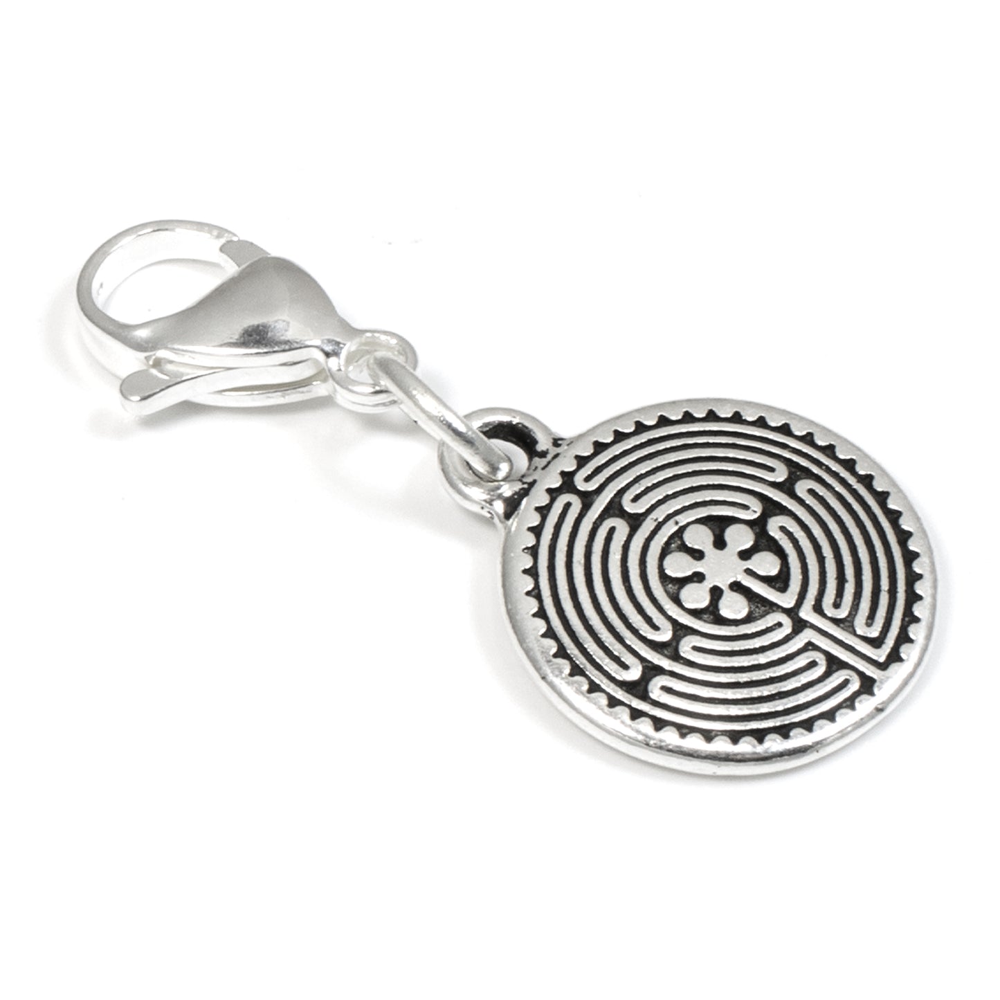 Silver Labyrinth Charm: Spiritual Jewelry for Bracelets Necklaces Christian Faith Meditation Symbol Clip-On Dangle