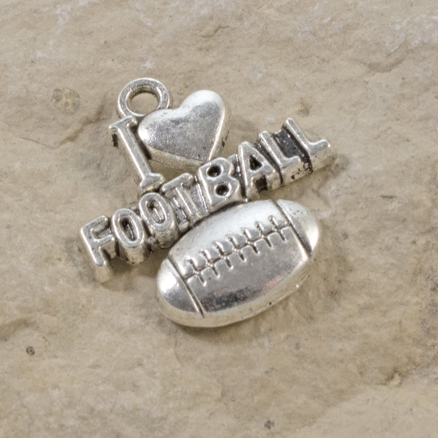 I Love Football Charms, 20-Pack Silver Sports Fan Pendants, Football Jewelry, DIY Craft Supply