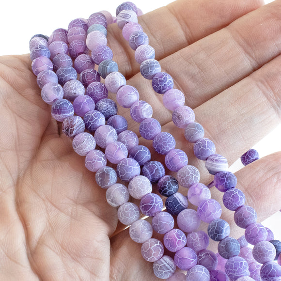 5mm Light Purple Beads - Frosted Dragon Vein Agate - Round Stone Strand