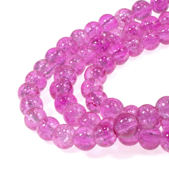 100-Pack Fuchsia Pink 6mm Round Glass Crackle Beads, Vibrant DIY Jewelry Supply