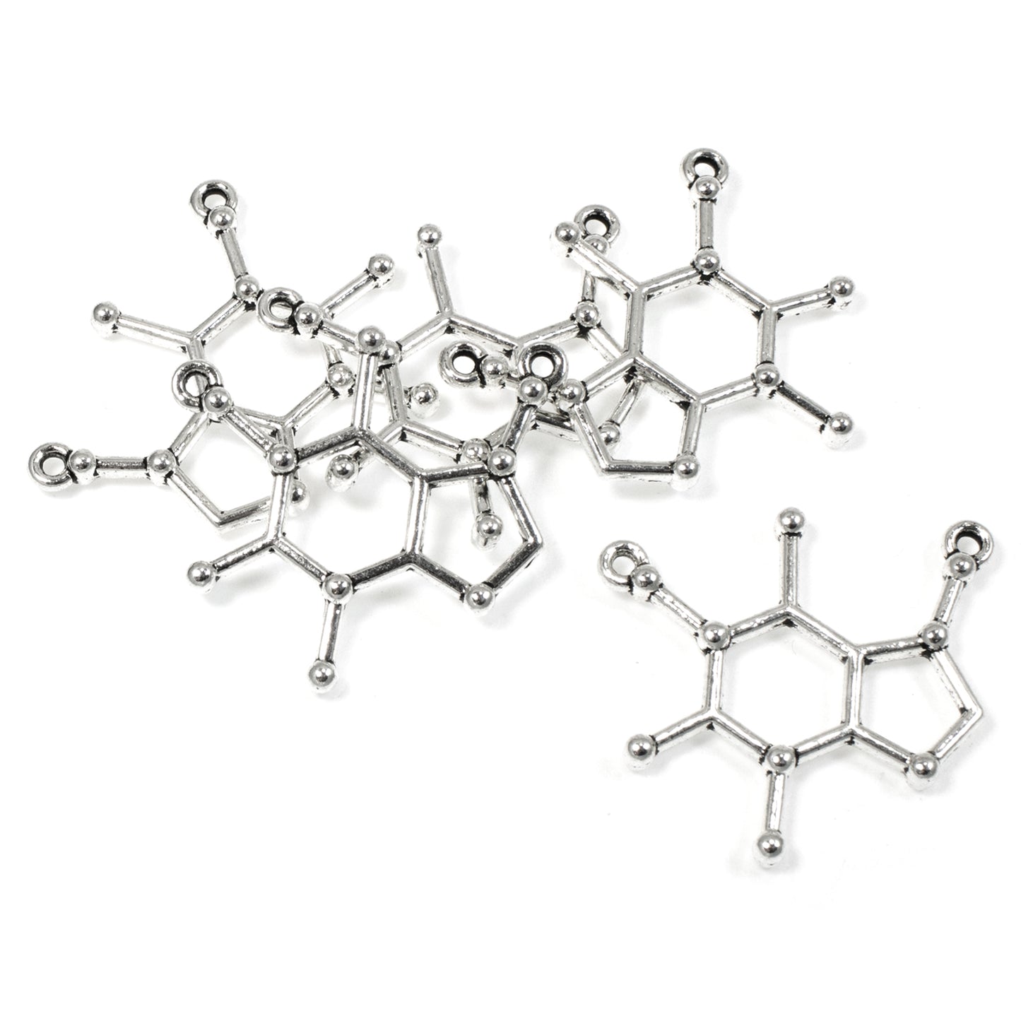 Coffee Lover Charms, 20-Pack Caffeine Molecule Pendants, Science Jewelry & Gifts