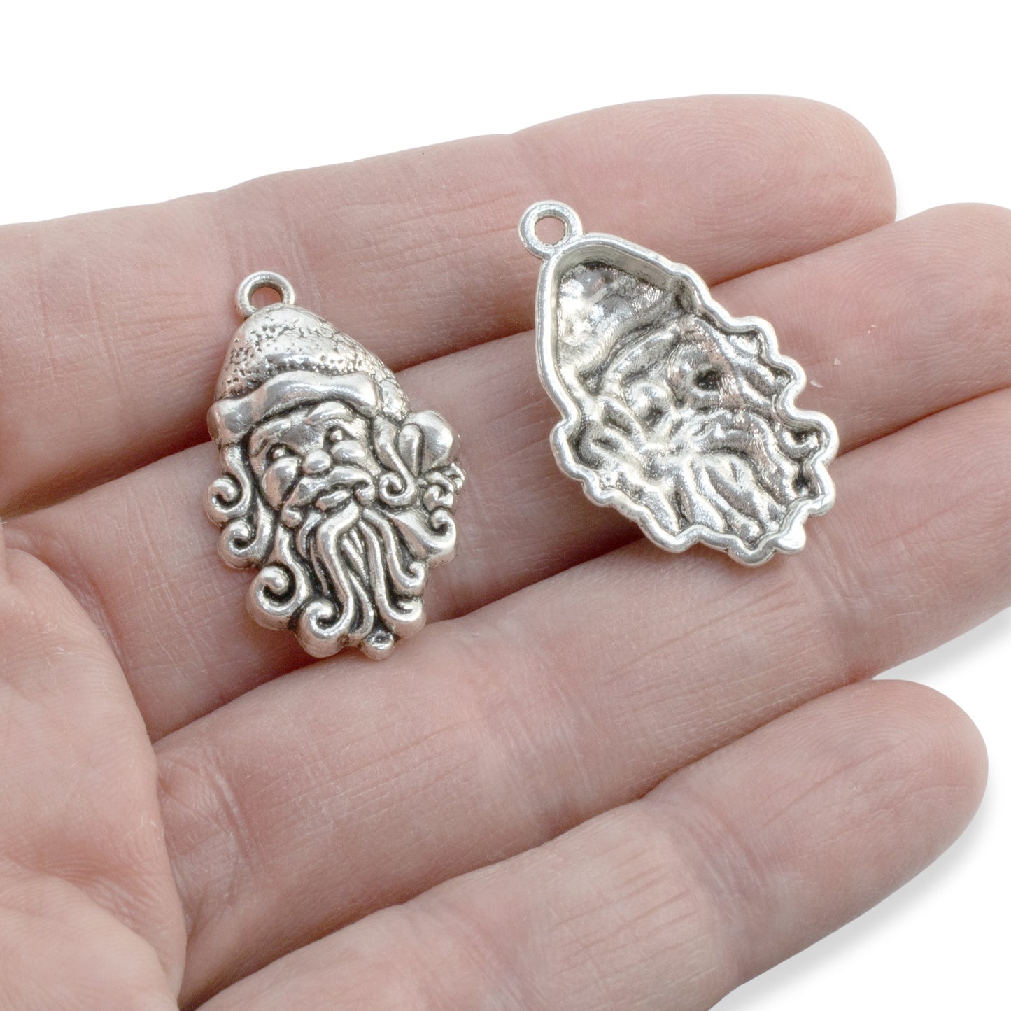 8 Detailed Santa Head Charms - Silver Saint Nick - Holiday Jewelry & DIY Crafts