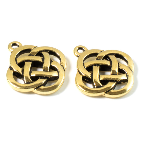 2 Gold Celtic Open Knot Charms, TierraCast Infinity Pendants for DIY Jewelry