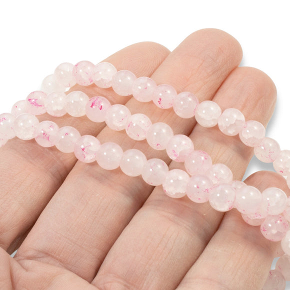 100-Pack 6mm Pale Pink Dragon Vein Crackle Glass Beads, Round Beads + Veining