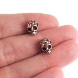 4 Copper Rose Skull Beads, Side Drilled, Large Hole, Intricate Design
