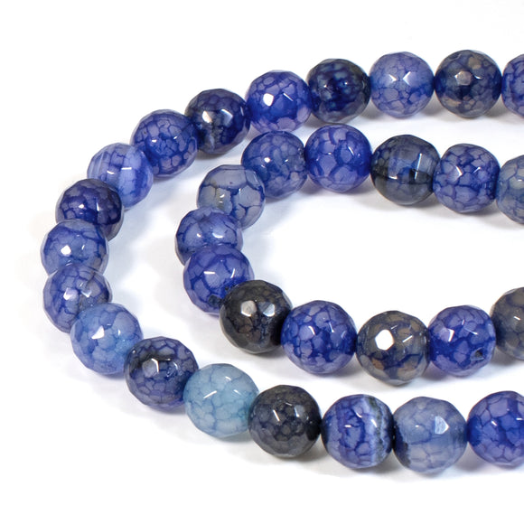 8mm Faceted Blue Dragon Vein Agate Beads, Unique Jewelry Crafting Essentials