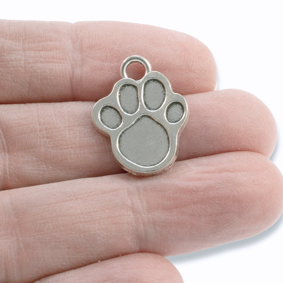 20 Silver Paw Print Charms, Metal Pet Dog Lover Pendants