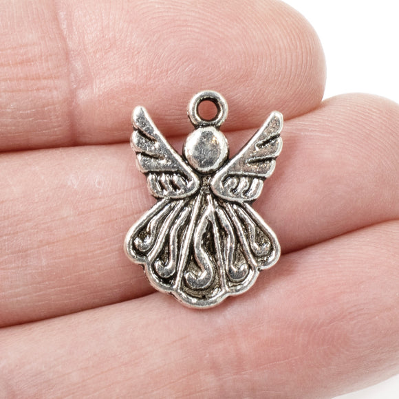 10 Silver Christmas Angel Charms, Metal Holiday Jewelry Pendants