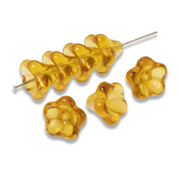 12 Golden Yellow Bell Flower Beads, 11x13mm Czech Glass Flowers for Fall
