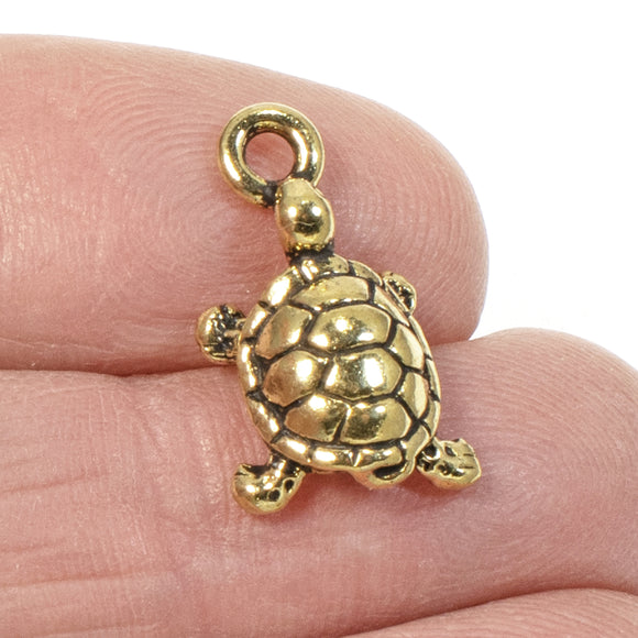 4 Turtle Charms, TierraCast Gold Marine Animal - Nature Jewelry Pendant