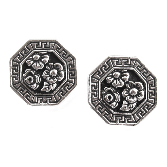 2 Silver Flower Blossom Buttons, TierraCast Leather Clasp + Shank Back for Jewelry Making and Sewing