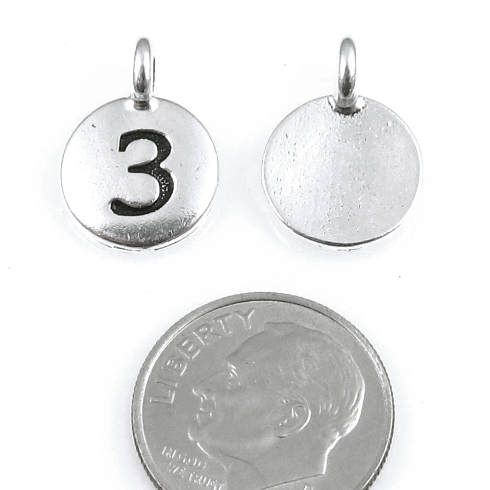 Silver Number Three Charms