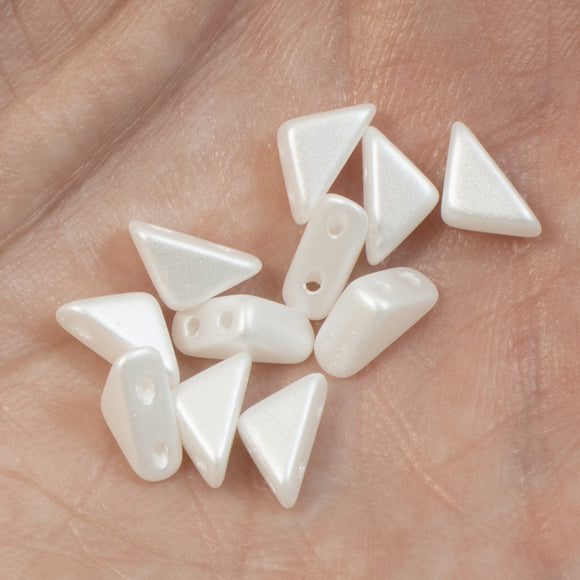 50 White Airy Pearl Tango Triangle Beads, 6mm 2-Hole Czech Glass for DIY Jewelry