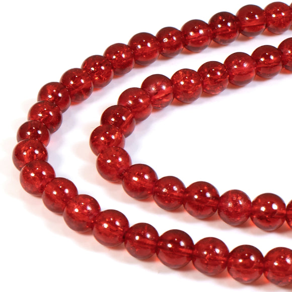 100 Red Crackle Glass Beads - 6mm Round - Christmas Crafts & Jewelry Making