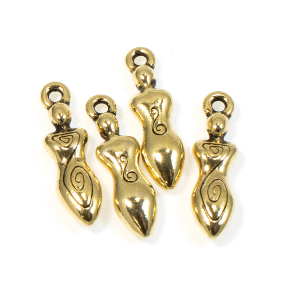 4 Gold Spiral Goddess Charms - Mother Earth Fertility Pendant - DIY Jewelry