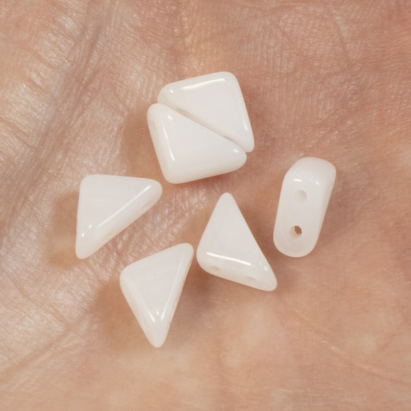 50 White Alabaster Tango Triangle Beads, 6mm 2-Hole Czech Glass for Geometric Beading Designs