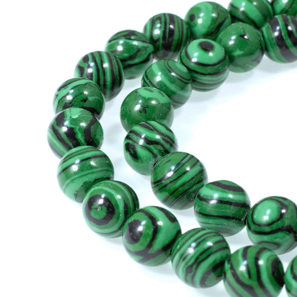 Striped Green Malachite Beads - 8mm Round Stone Beads - Eye-Catching Bead Strand