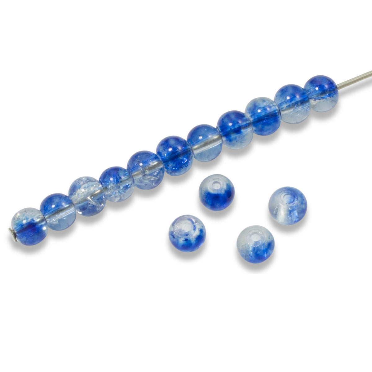 4mm Blue & Clear Round Glass Crackle Beads | Hackberry Creek