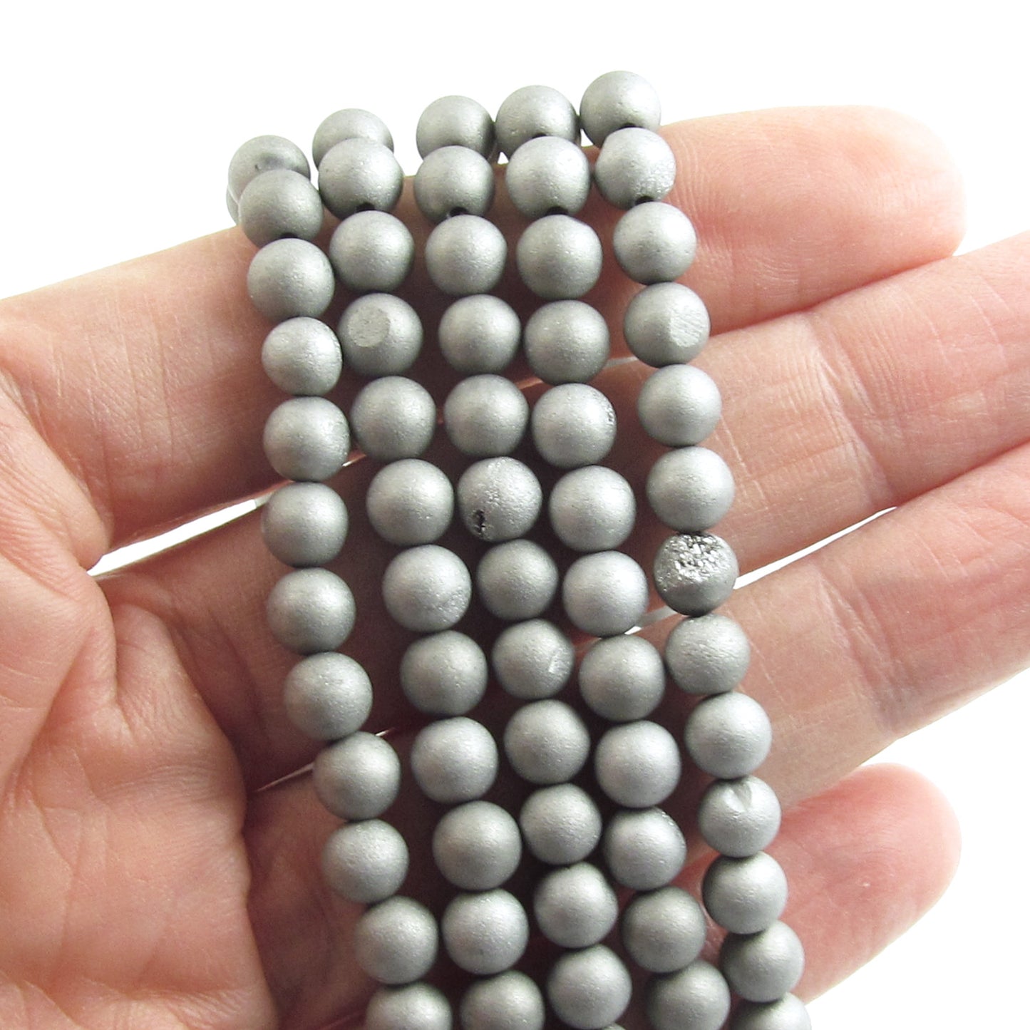 Silver Gray Druzy Agate Beads in hand