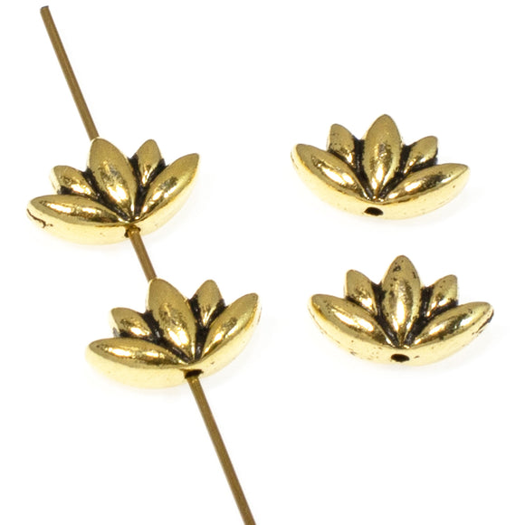 4 Gold Lotus Flower Beads, TierraCast Mindful Bead for Serenity-Inspired Jewelry