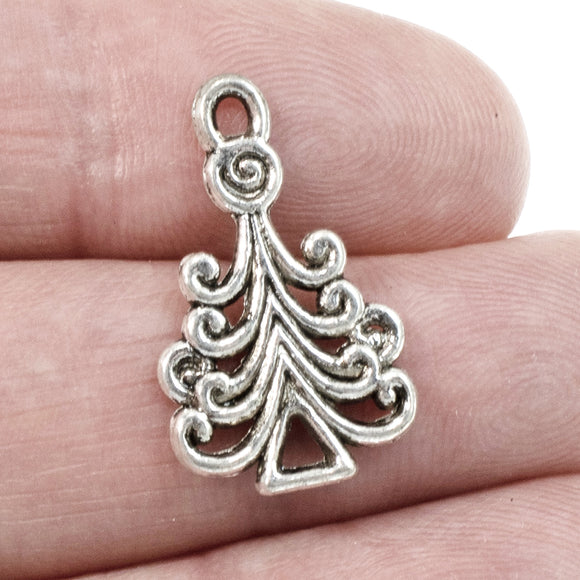 20 Swirl Christmas Tree Charms - Festive Silver Holiday Design - Jewelry & Crafts