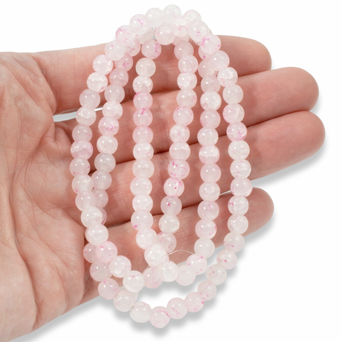Pale Pink Dragon Vein Glass Beads -100-Pack 6mm Crackle Beads + Veining