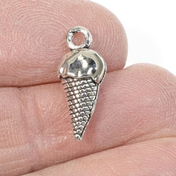 20 Ice Cream Cone Charms - Silver Food-Themed Charm - Foodie Jewelry & Gifts
