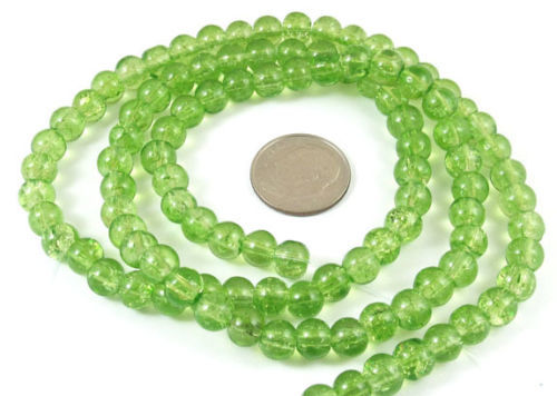 100-Pack Grass Green 6mm Round Glass Crackle Beads