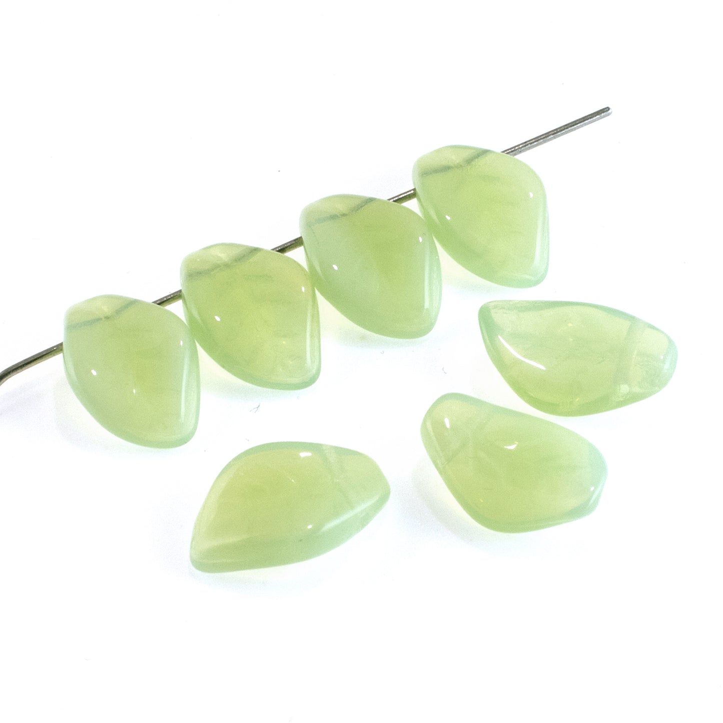 25-Pack Mint Green Opal Leaf Beads - Czech Glass Nature-Inspired Jewelry Making Supplies