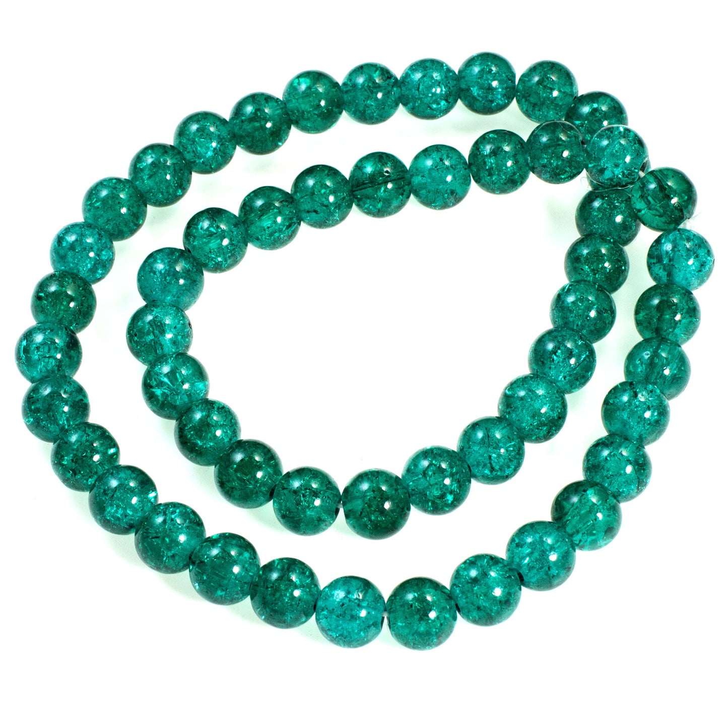 Teal Green Crackle Glass Beads 8mm Round, Ocean Blue Green DIY Jewelry 50-Pack