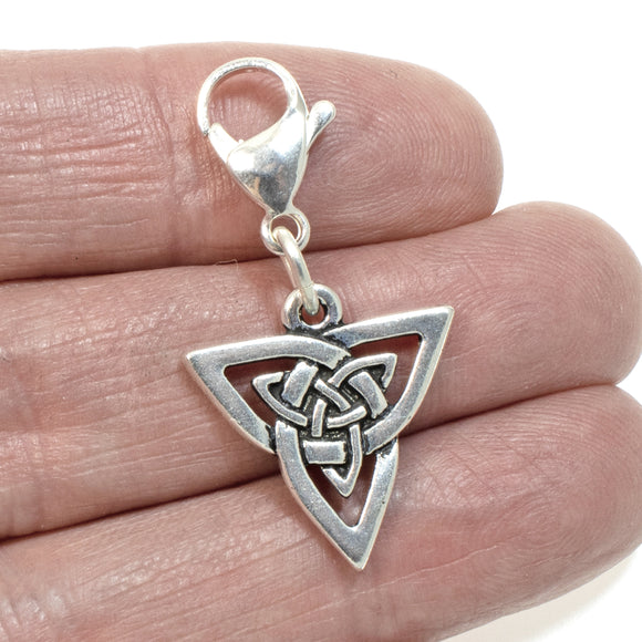 Silver Celtic Triangle Knot Clip On Charm, Purse, Pet Collar Jewelry