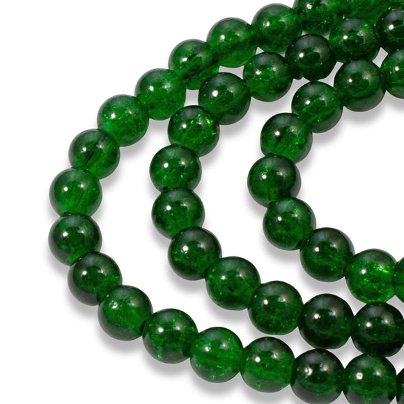 100-Pack 6mm Emerald Green Crackle Glass Beads, Round Christmas Bead