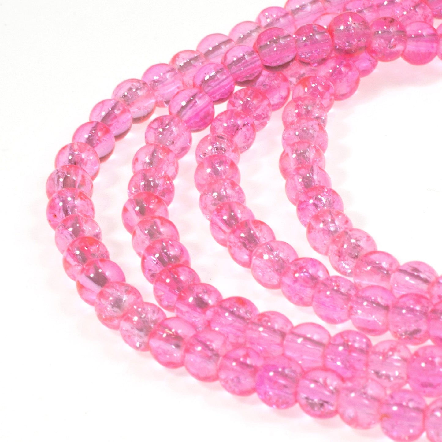 200 Bright Hot Pink 4mm Round Glass Crackle Beads for Jewelry Crafting