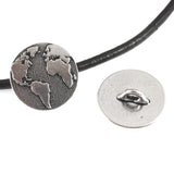 2 Silver Earth Buttons, TierraCast Map Clasp for Leather Jewelry, Shank Back
