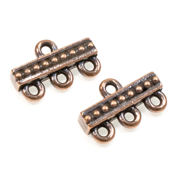 2Pc Copper 3 to 1 Beaded Links, TierraCast Connectors for Multi-Strand Jewelry