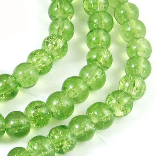 100-Pack Grass Green 6mm Round Glass Crackle Beads