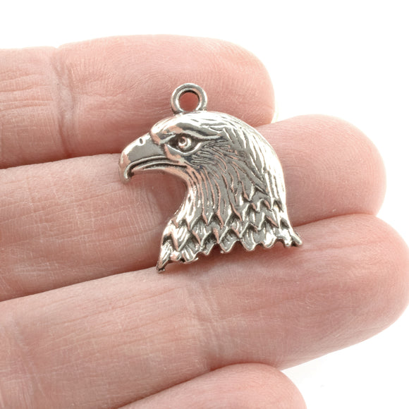 10 Silver Eagle Head Charms, Vintage-Style, Ideal for Patriotic & Nature Jewelry