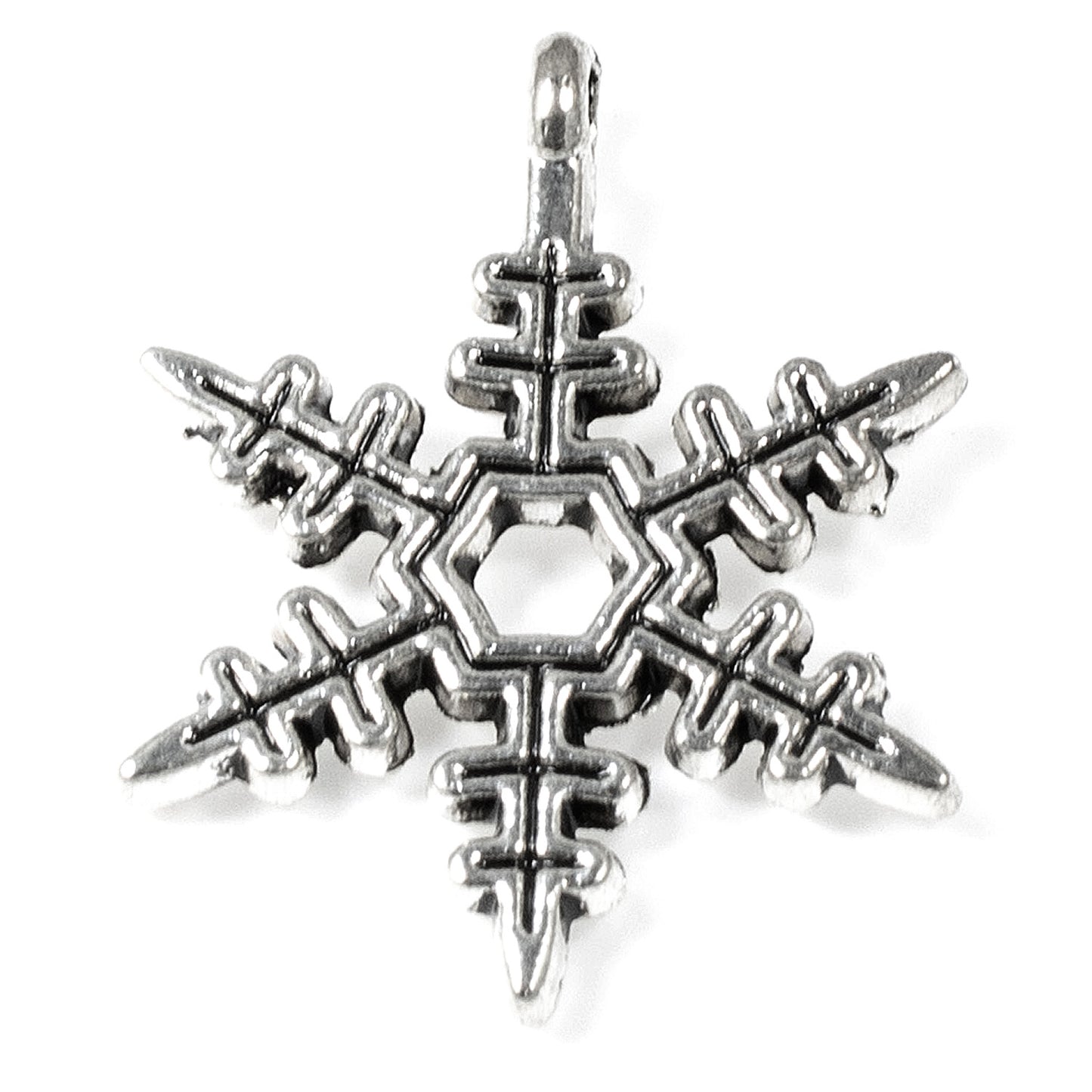 20 Silver Snowflake Pendants - Metal Christmas Charm - Winter Holiday Crafts