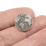 2 Silver Earth Buttons, TierraCast Map Clasp for Leather Jewelry, Shank Back