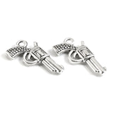 20 Silver Gun Charms - Vintage Revolver Pistol Design - Ideal for Jewelry & Crafts