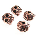 4 Copper Rose Skull Beads, Side Drilled, Large Hole, Intricate Design