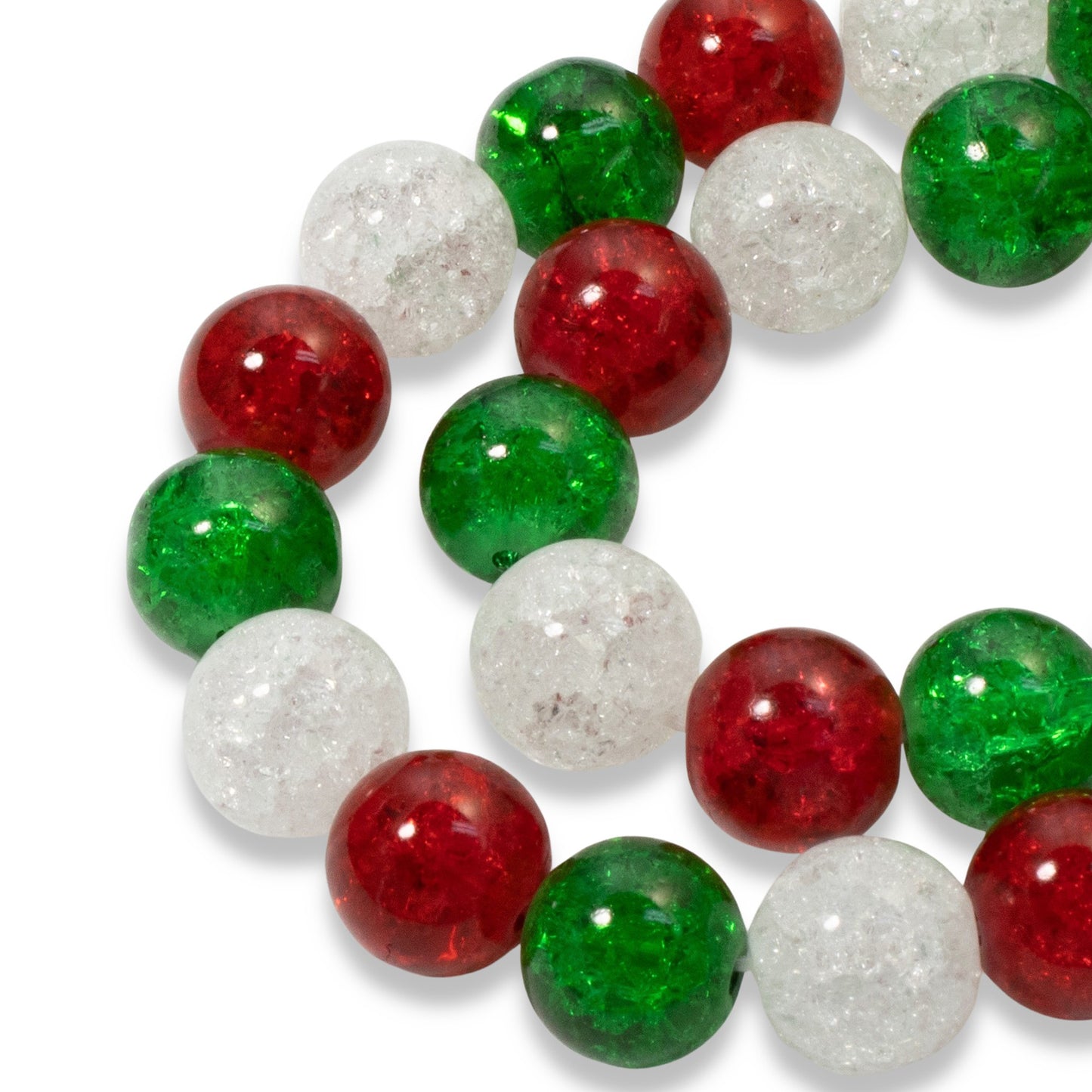 Glass Crackle Christmas Beads, 10mm Red Green Clear Mix, Holiday Jewelry Making, DIY Craft Beads, 30 Pack Festive Bead Set