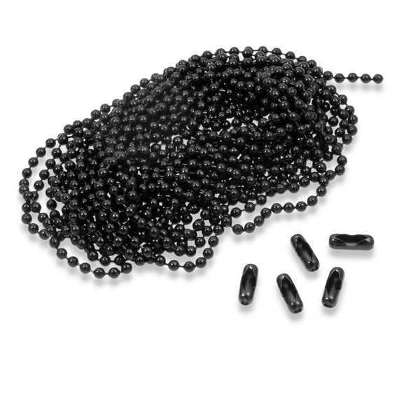 #3 Black Coated Steel Ball Chain - 10 Ft Long Bead Chain - 5 Matching Connectors