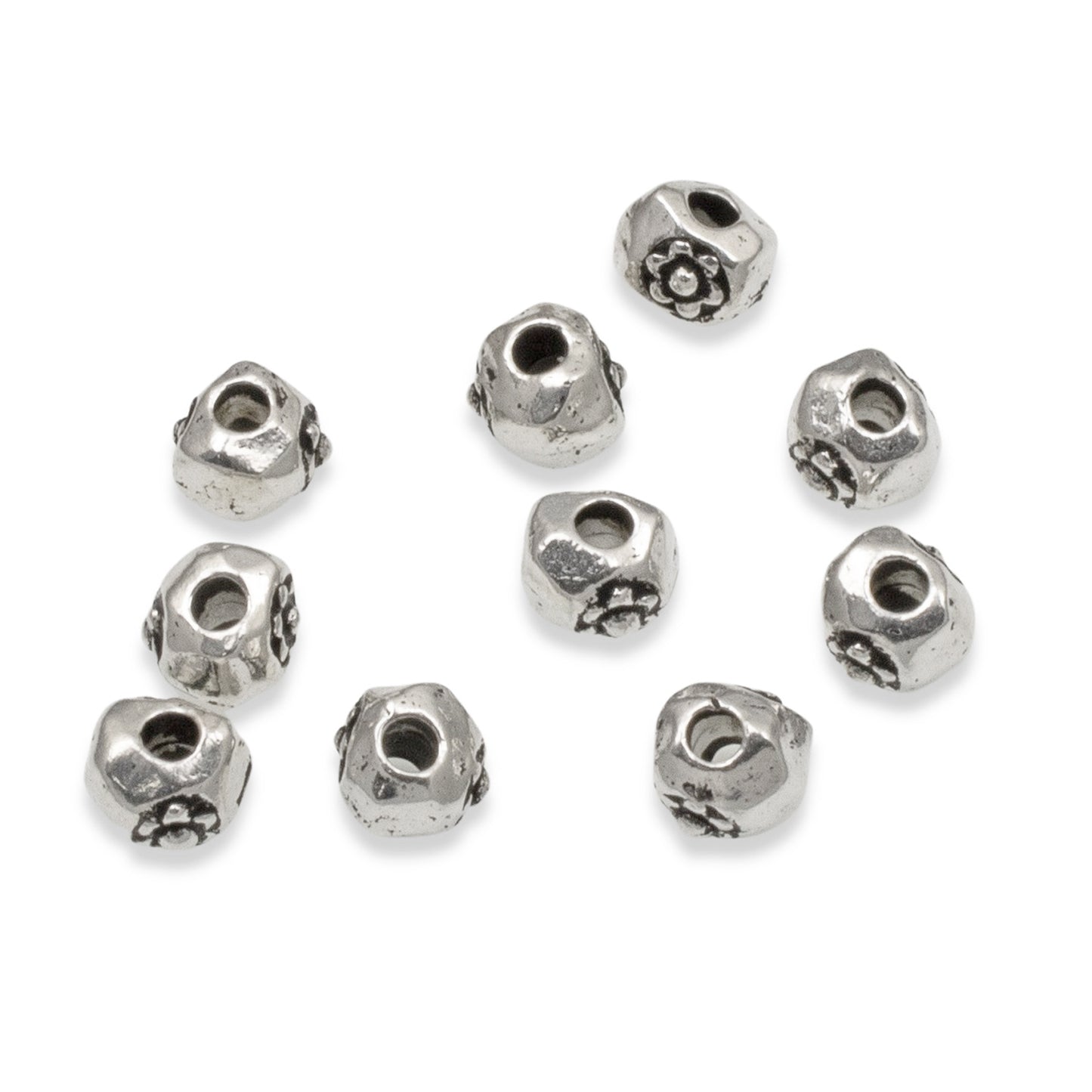 Silver Flower Nugget Beads 10-Pack, Large Hole 2mm Leather Cord Beads, TierraCast Floral Spacers